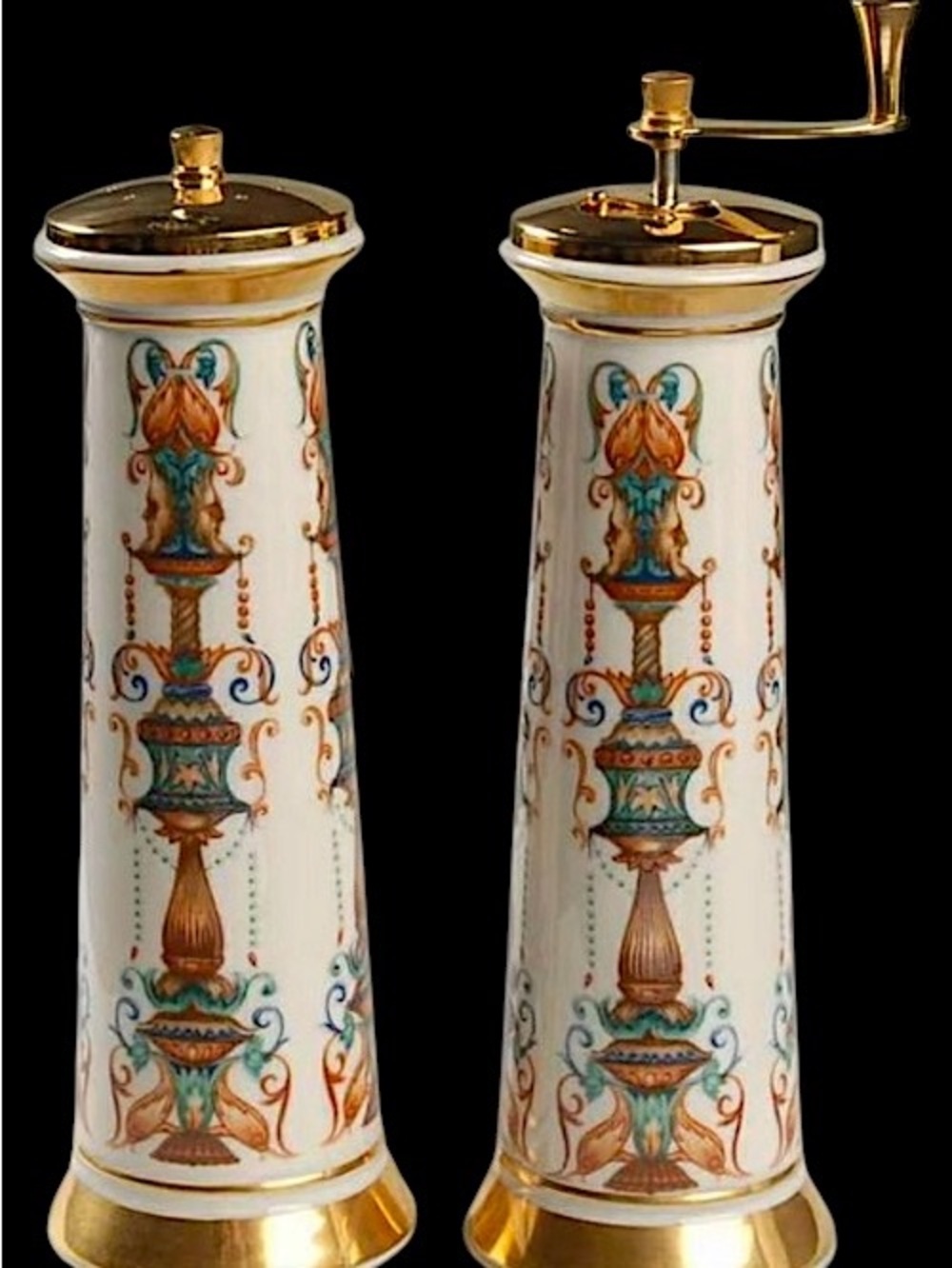 Lenox White Porcelain Salt and Pepper Mills with Gold and Turquoise Accents